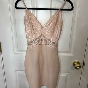 Fashion Nova Baby Pink Lace Cutout Bodycon Dress